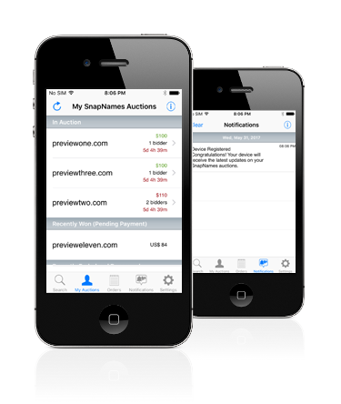 Snapnames Mobile Domain Auctions